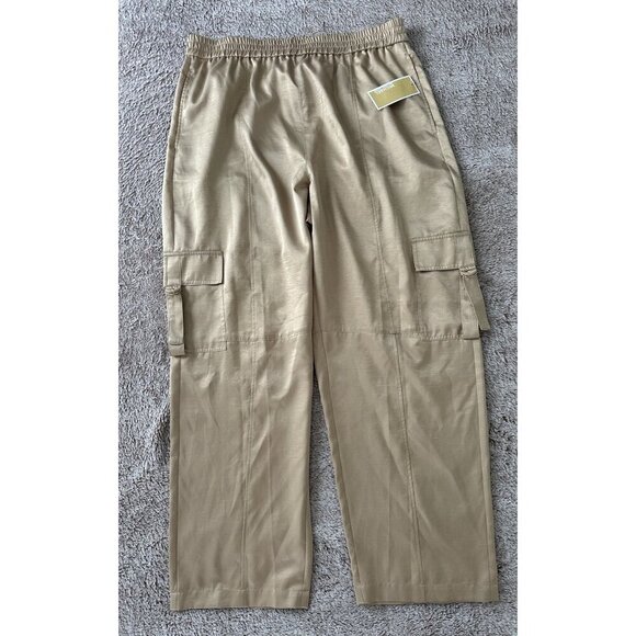 Michael Kors Satin Utility Cargo Pants Women’s Sz L Khaki pull on New - Picture 6 of 16
